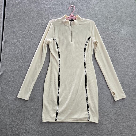 True Religion Women‎ Dress Large Ivory Long Sleeve Zip Up Mini Mock Neck NWT - Picture 1 of 11
